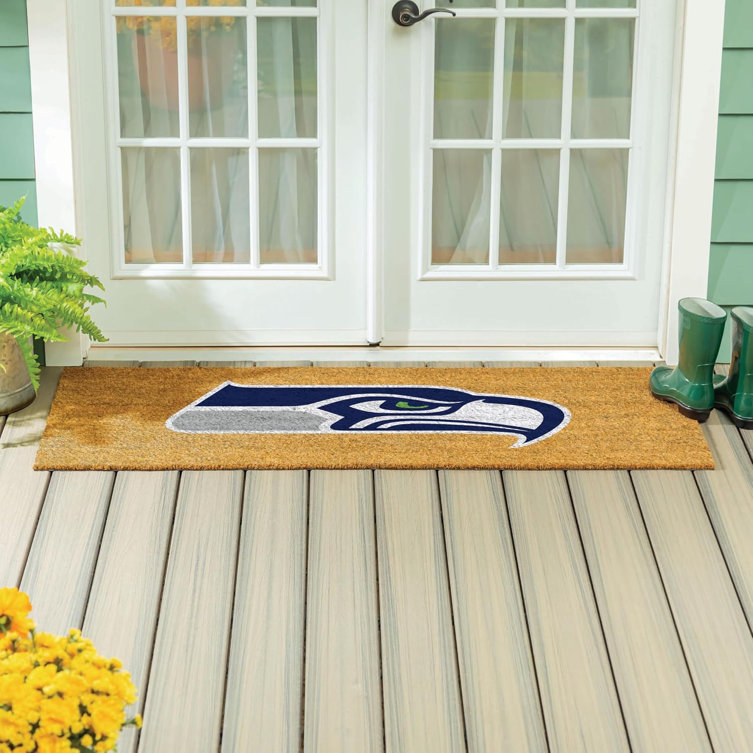 Team Sports America NFL Seattle Seahawks Coir Doormat, Official Full Color Team Logo, Extra Large Front Door Mat, Outdoor Indoor Entrance Rug, Non-Slip Welcome Mat for Double Doors Porch Patio