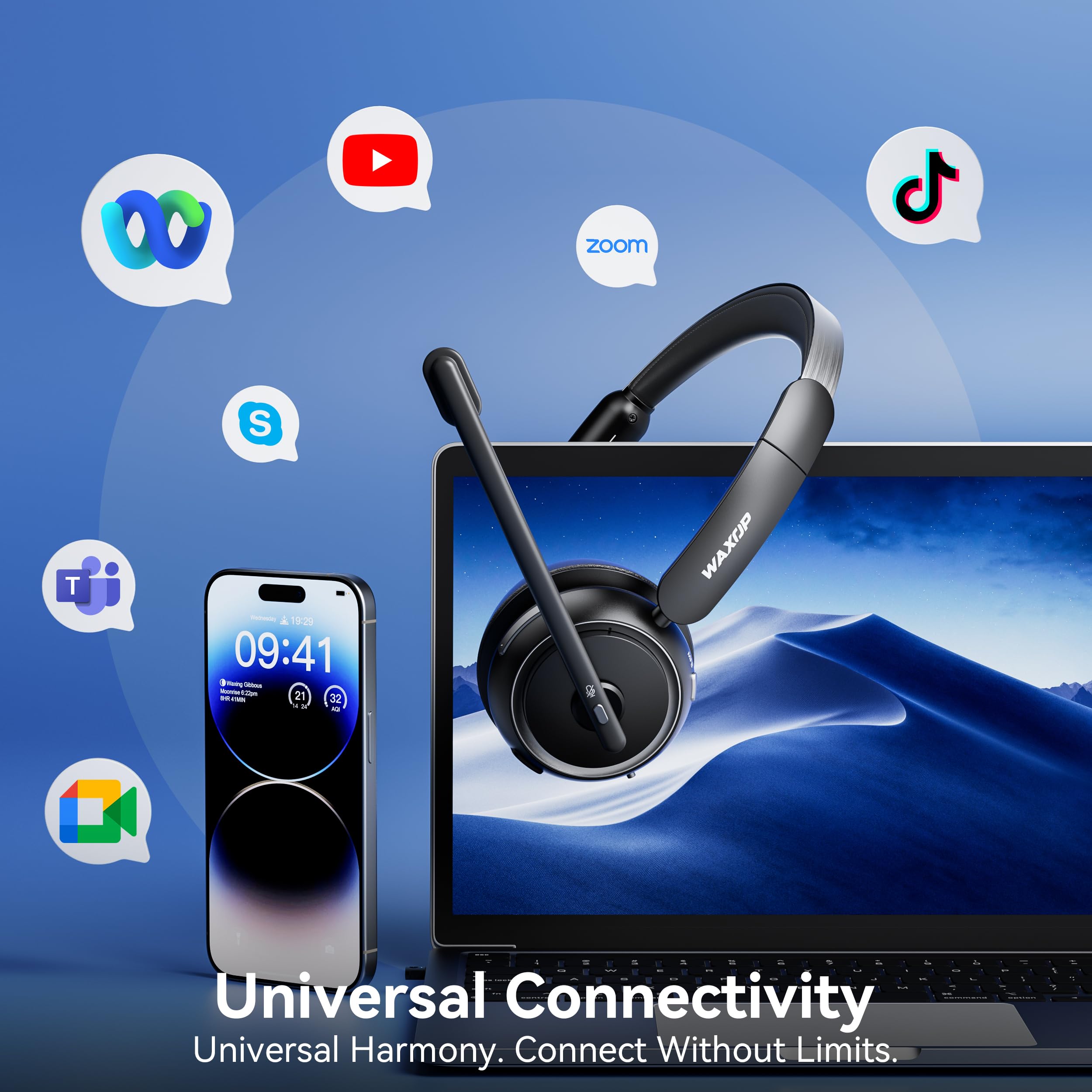 Wireless Headset with Mic for Work, Bluetooth Headset with Noise Cancelling Mic & Mute Button, Wireless Headsets with Mic for Remote Workers/Office Professionals/Call Center/PC/Laptop — view 5