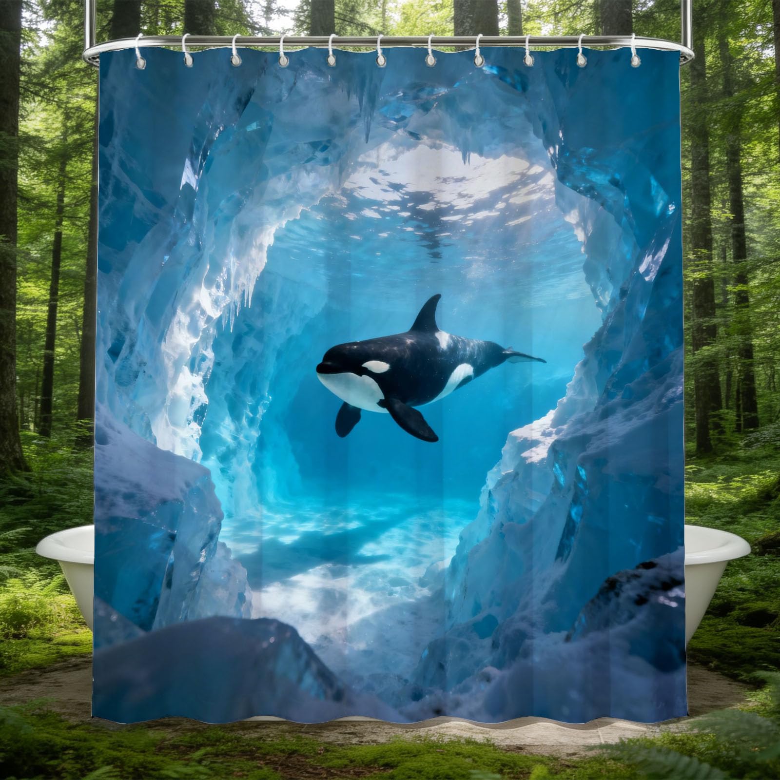 Hongduo 3D Orca Shower Curtain for Stalls Bathtubs Underwater Landscape Bathroom Decor Shower Curtain Set Polyester Fabric Waterproof 180x180cm/71X71 Inch with Hooks