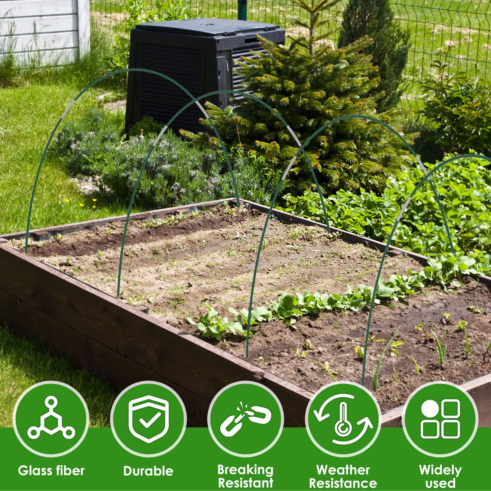 36Pcs Greenhouse Hoops for Raised Beds,Detachable Fiberglass Support Hoops with 30 Connection Pipes 18 Clips 20 Ground Nails - Image 2