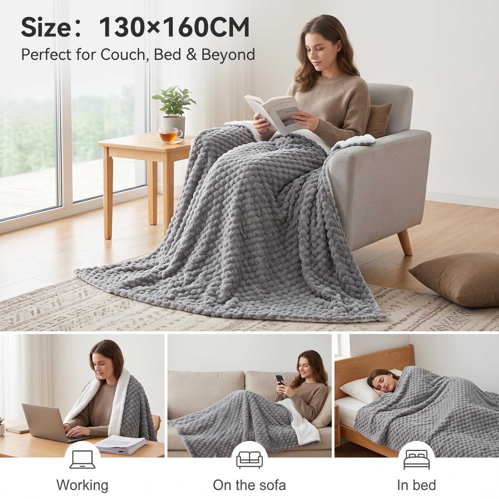 Heizdecke mit Elektrische 160x130cm Wärmedecke Kuscheldecke Grau