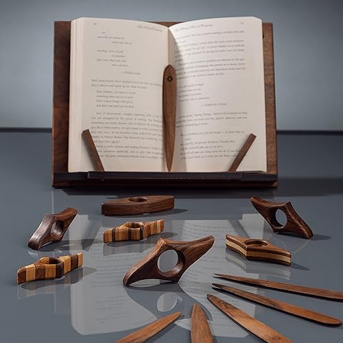 Miniatura 9 de TILISMA - Diseño mejorado - Agujero en ángulo - Soporte para páginas de libro de pulgar - Accesorios de madera hechos a mano - Accesorios de lectura