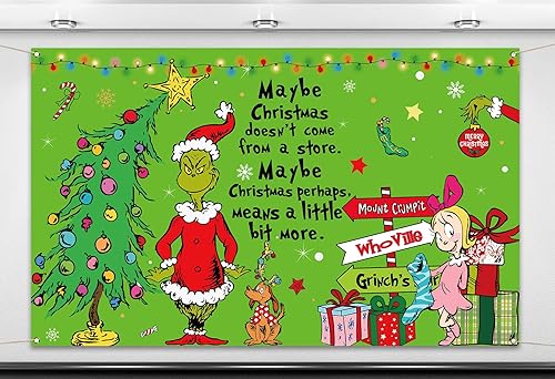 Nepnuser Grinchmas - Telón de fondo para cabina de fotos, elfo verde Whoville, decoraciones de Feliz Navidad, suministros de fiesta de invierno,