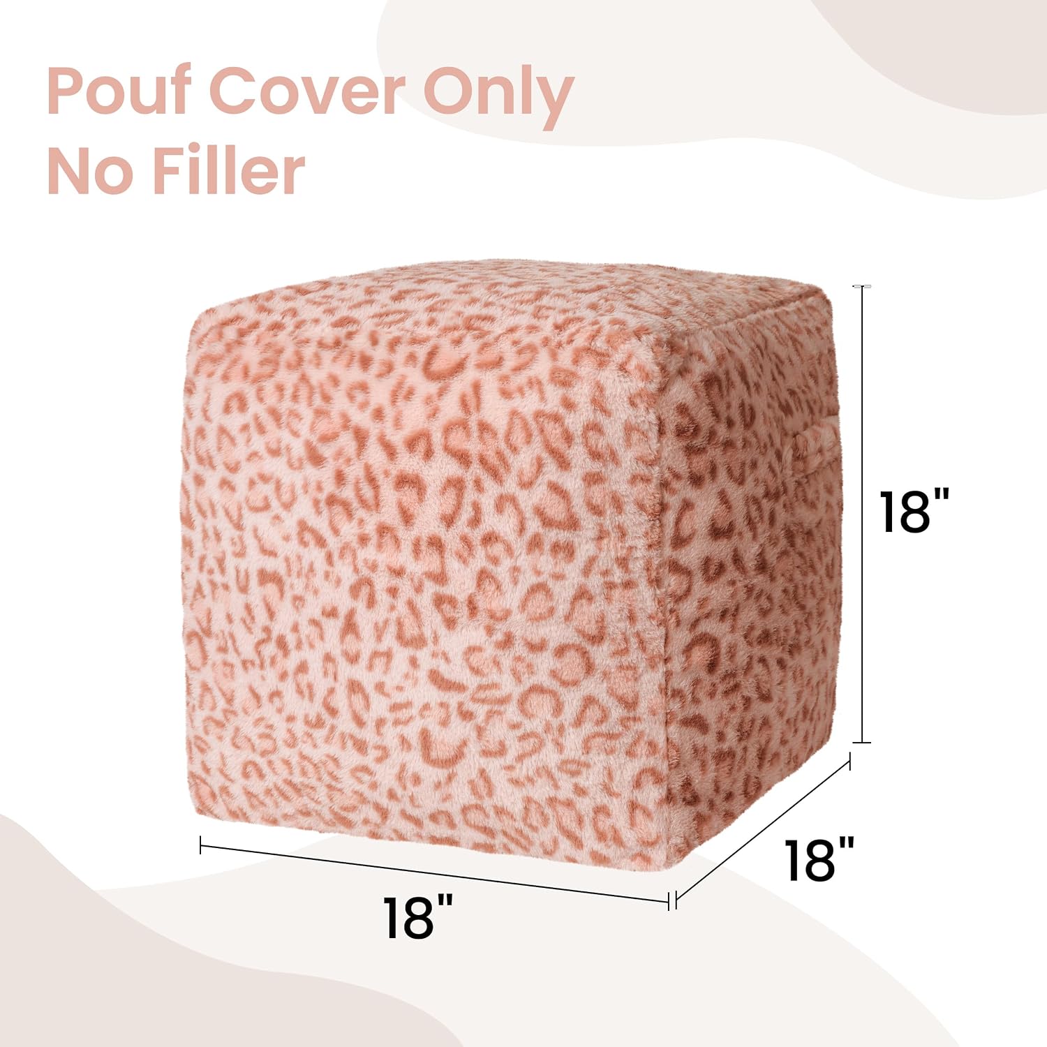 AELS Unstuffed Pink Leopard Cheetah Print Pouf Cover for Living Room, Boho Chic Modern Storage Bean Bag Cube, Soft Faux Fur Ottoman Foot Rest Footstool, 18"x18"x18", Cover ONLY image 2