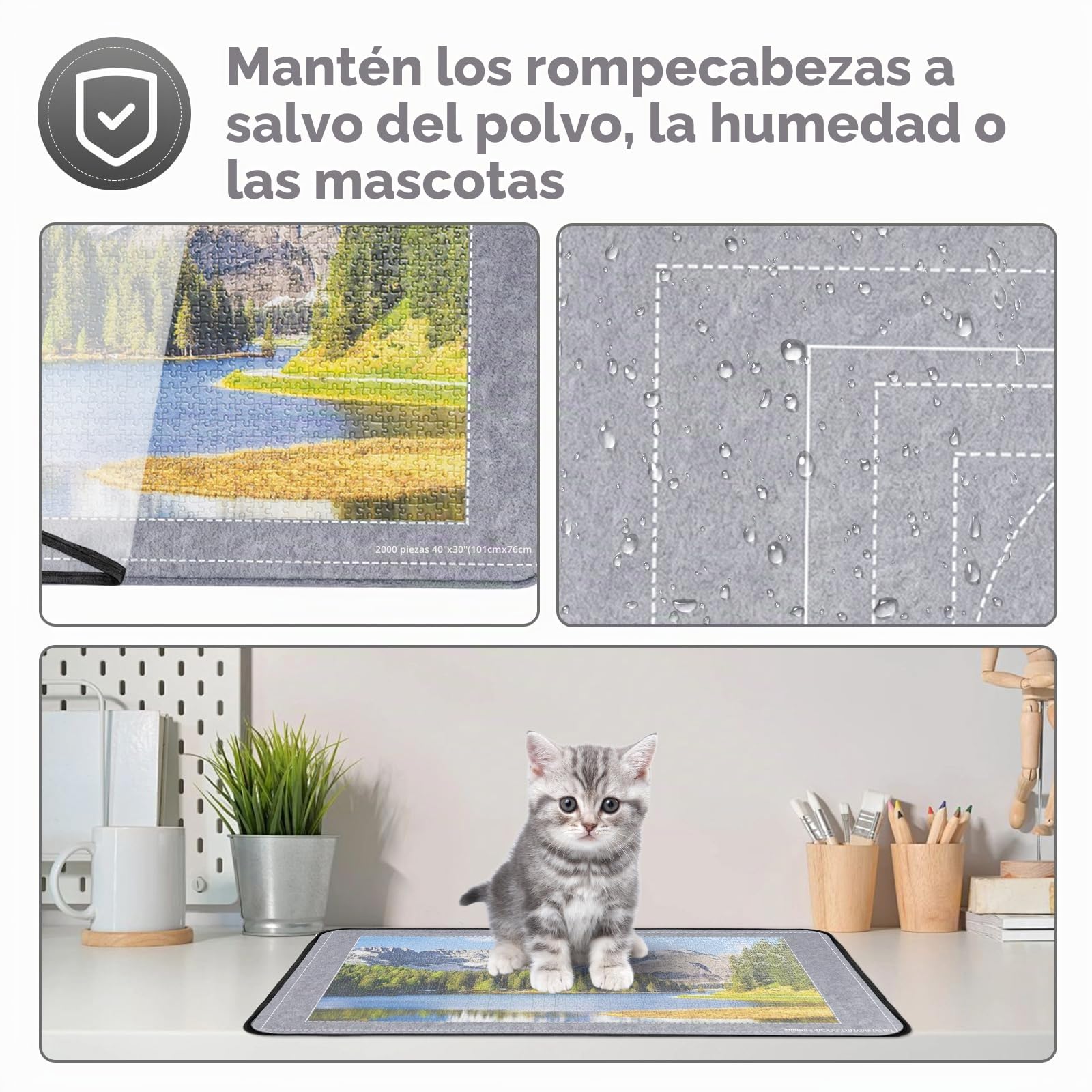 Mesa de rompecabezas de 2000 piezas con cubierta, tablero plegable para rompecabezas, accesorios de rompecabezas de 105 x 80 cm, tablero de rompecabezas de fieltro superligero con 8 compartimentos de