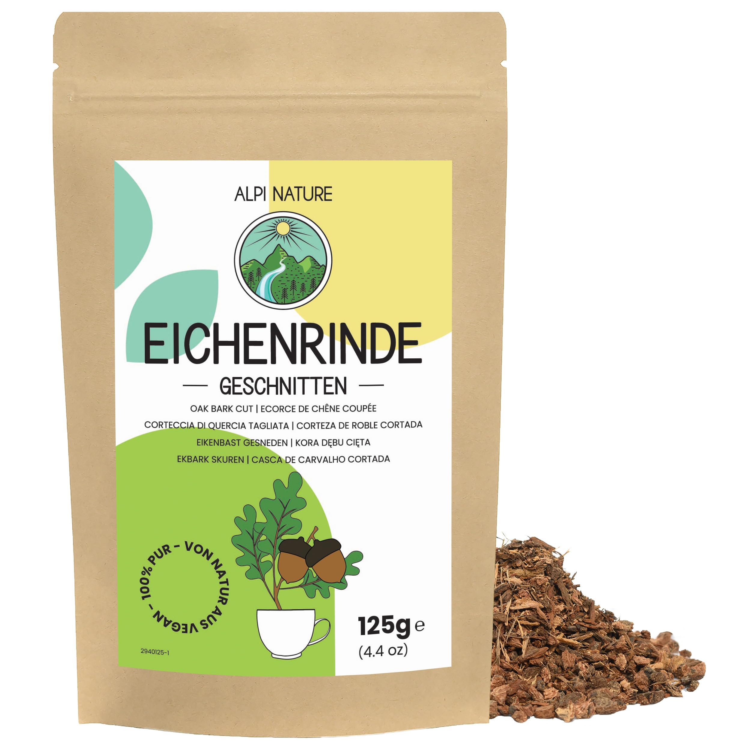 Alpi Nature Herbata z Kory Dębu 125g, Suszona i Cięta Kora Dębu do Przygotowania Herbaty i Naparów