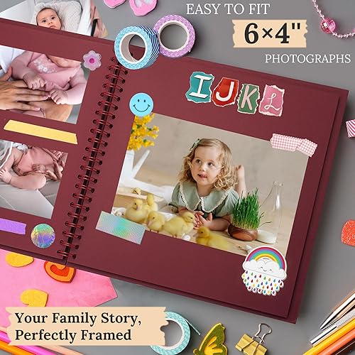 Vista 80 de Álbum de recortes de 8 x 8 pulgadas, álbum de recortes de papel kraft de tapa dura, álbumes de fotos, 40 páginas, perfecto para fotos de 4 x 6 / 5 x