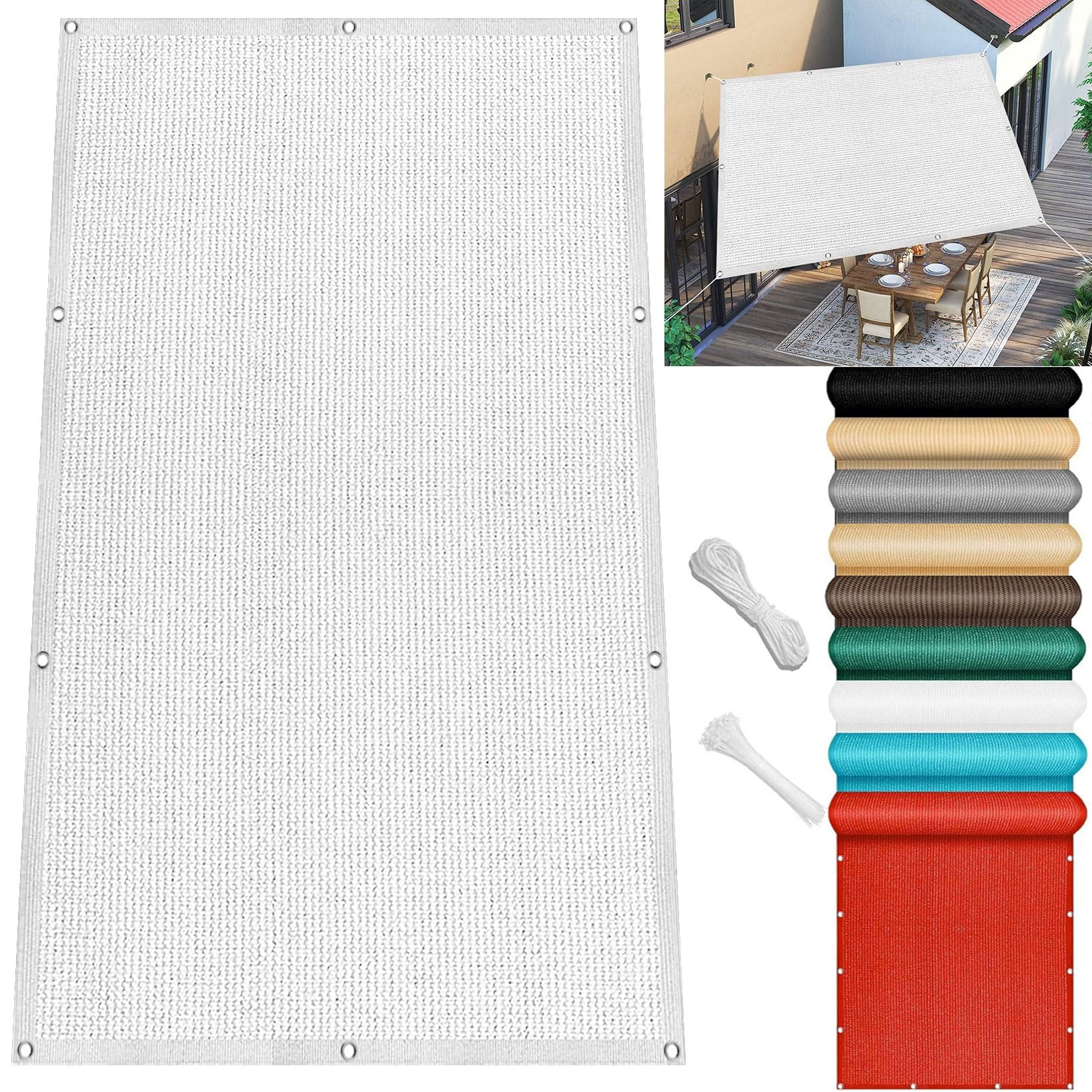 KLGFBDC Outdoor Balcony Canopy Shade Cloth 450x550 cm UV & Wind Protection Tear Resistant Awning with Eyelets for Garden Patio and Deck White Sunshade Sold by the Metre