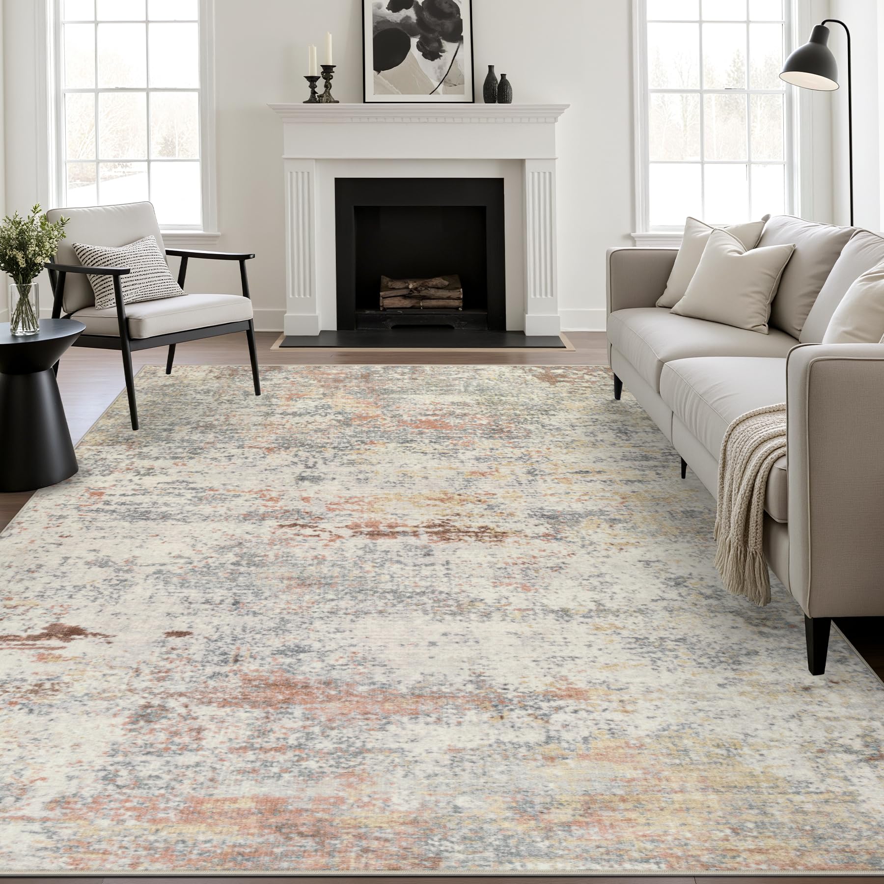 FXRHLP 10x12 Area Rug Living Room: Modern Washable Indoor Soft Carpet Taupe | For Bedroom Dining Room Farmhouse Nursery Hallway Office,Modern Abstract,Machine washable,Non-Slip,Stain Resistant,Indoor