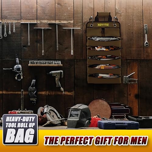 Miniatura 7 de KOYYTO Organizador de rollos de herramientas de regalo para papá, bolsa enrollable de herramientas de alta resistencia, bolsa de herramientas