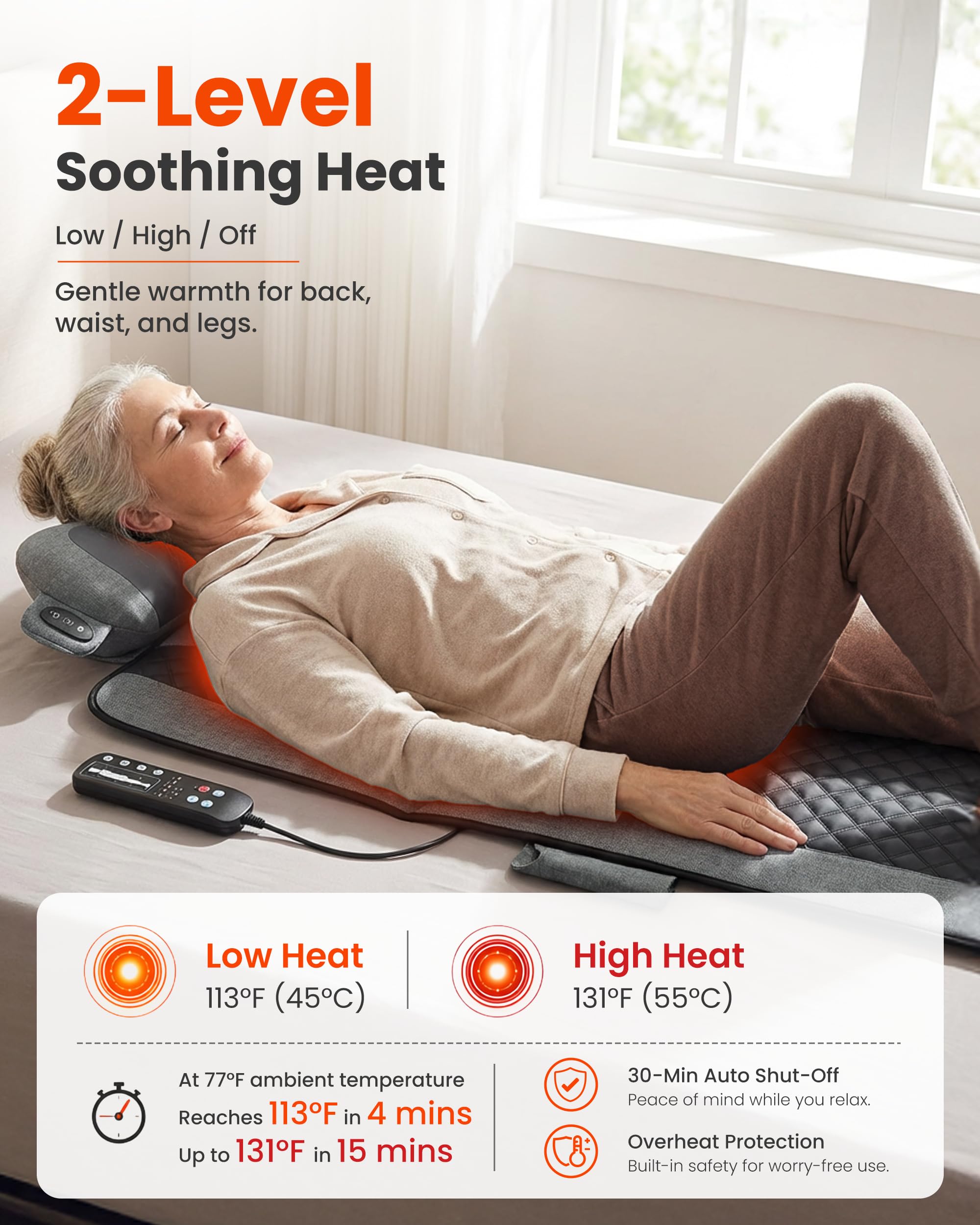 COMFIER Elektrische Massagematte mit Shiatsu-Nackenmassagegerät | 10 Motoren, 5 Programme & 2 Wärmestufen für Ganzkörpermassage, faltbar für Sofa, Büro und Zuhause, Geschenk | 10 Motoren, 5 Programme & 2 Wärmestufen für Ganzkörpermassage, faltbar für Sofa