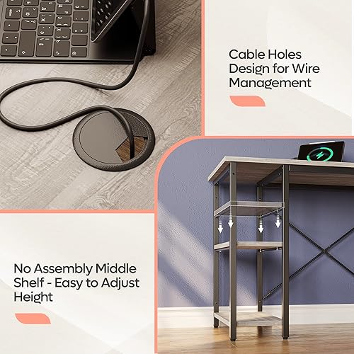 Miniatura 8 de Bestier Escritorio en forma de L con estantes, escritorio de esquina reversible de 75 pulgadas o mesa larga para 2 personas, escritorio de estudio