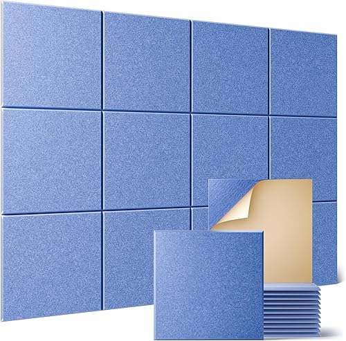 Miniatura 60 de Sonicism Paquete de 12 paneles acústicos forrados en X con autoadhesivo, paneles de espuma a prueba de sonido de 12 x 12 x 0.4 pulgadas, paneles