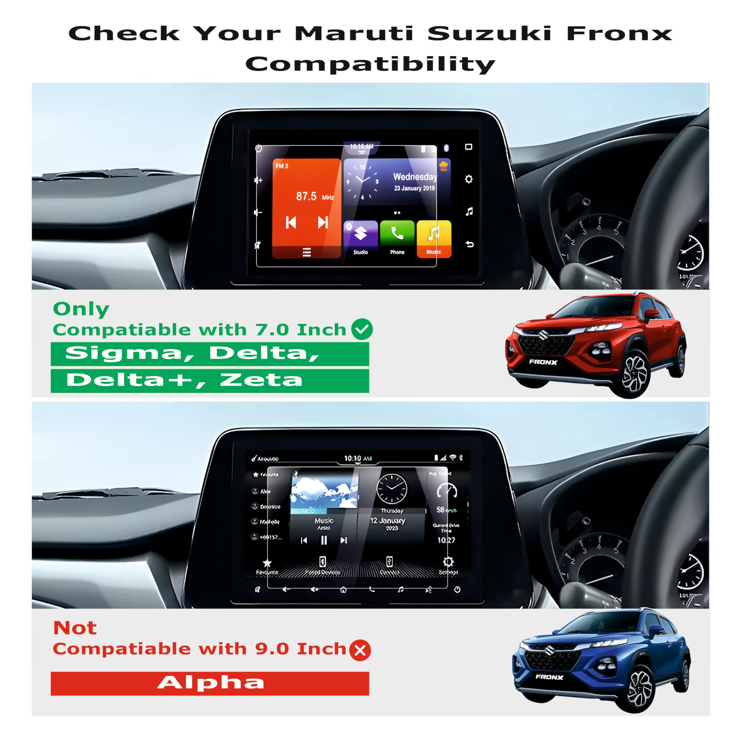 OHAYO 9H Military Strength Screen Protector Compatible with Maruti Suzuki Fronx 7 Inch Infotainment System | Full Coverage Clear Display Protection Film | Scratch Resistant, Ultra Tough, Bubble Free | Car Accessories Interior Screen Guard — Amazon image 2