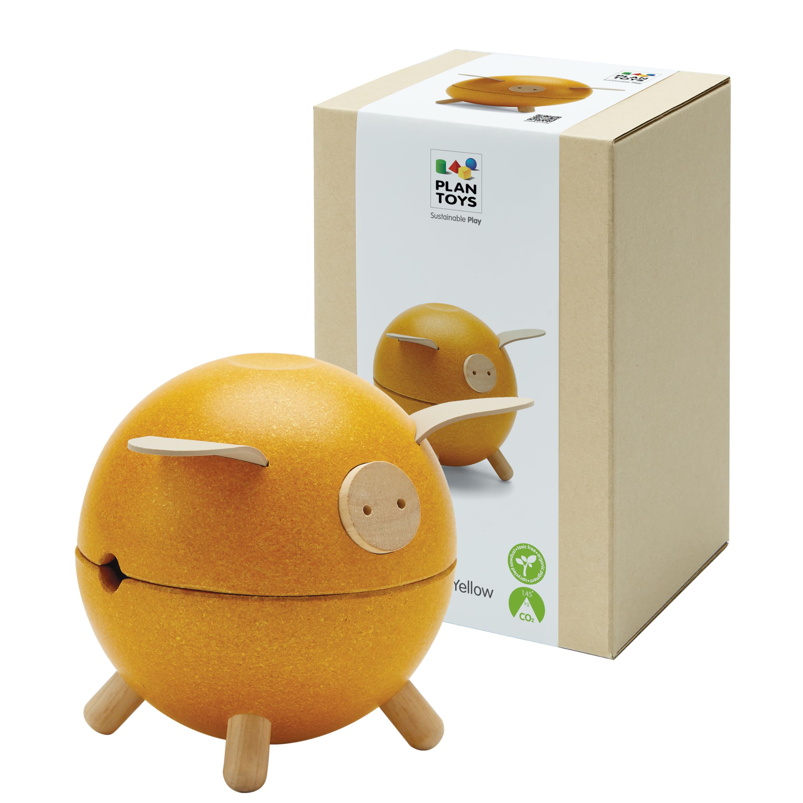 Amazon.com : PlanToys® Wooden Piggy Bank in Yellow | Montessori