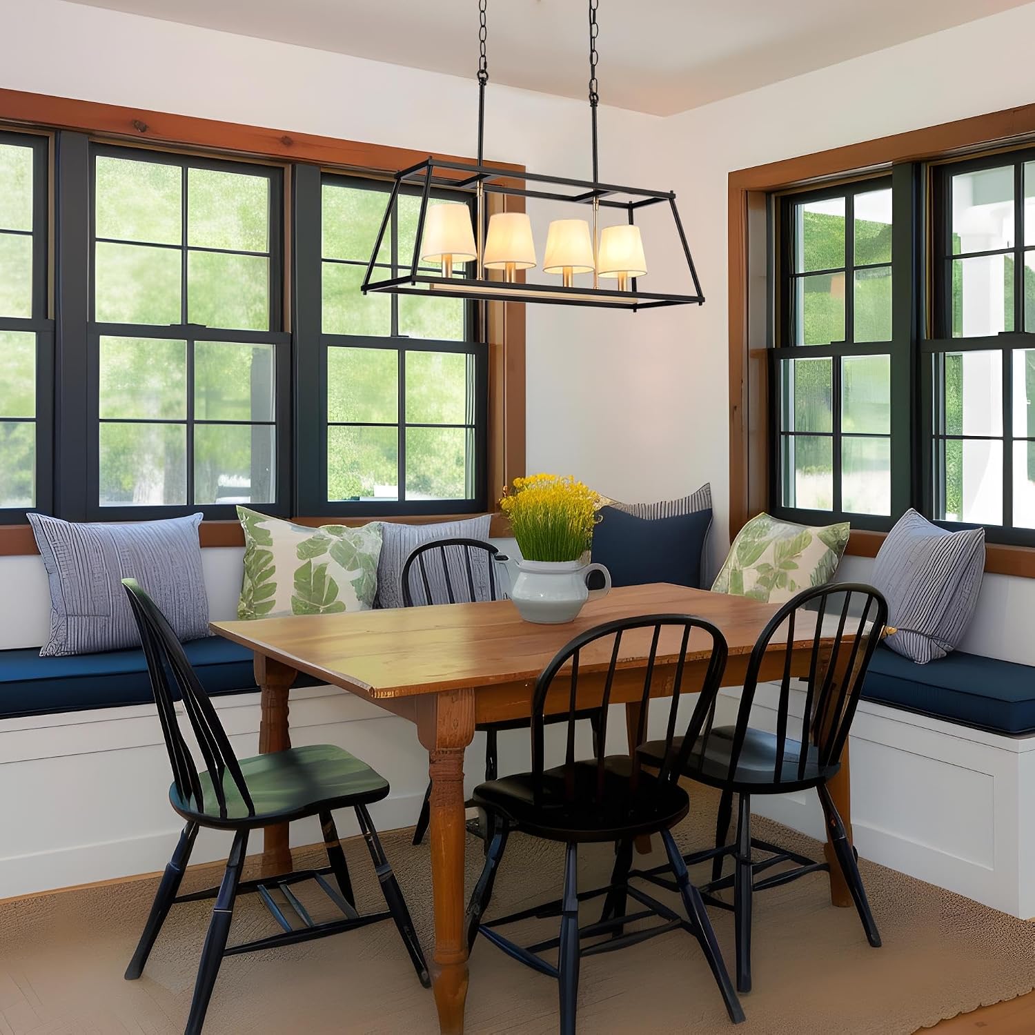 KSANA Black Kitchen Island Lighting with Fabric Shade, Modern Farmhouse 4-Light Chandelier for Dining Room