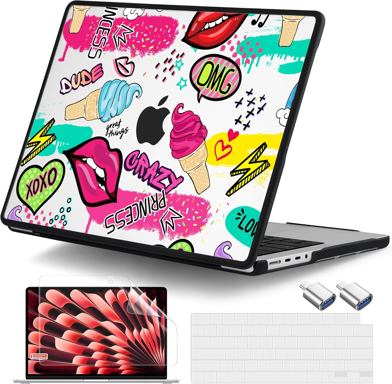 DONGKE for MacBook Air 13.6 inch Case M4 M3 M2 2025-2022 Model A3240 A3113 A2681, Anti-Cracking & Anti-Fingerprint Plastic Hard Shell Cover with Soft Rubber Bumper for Teen Girl, Red Lips