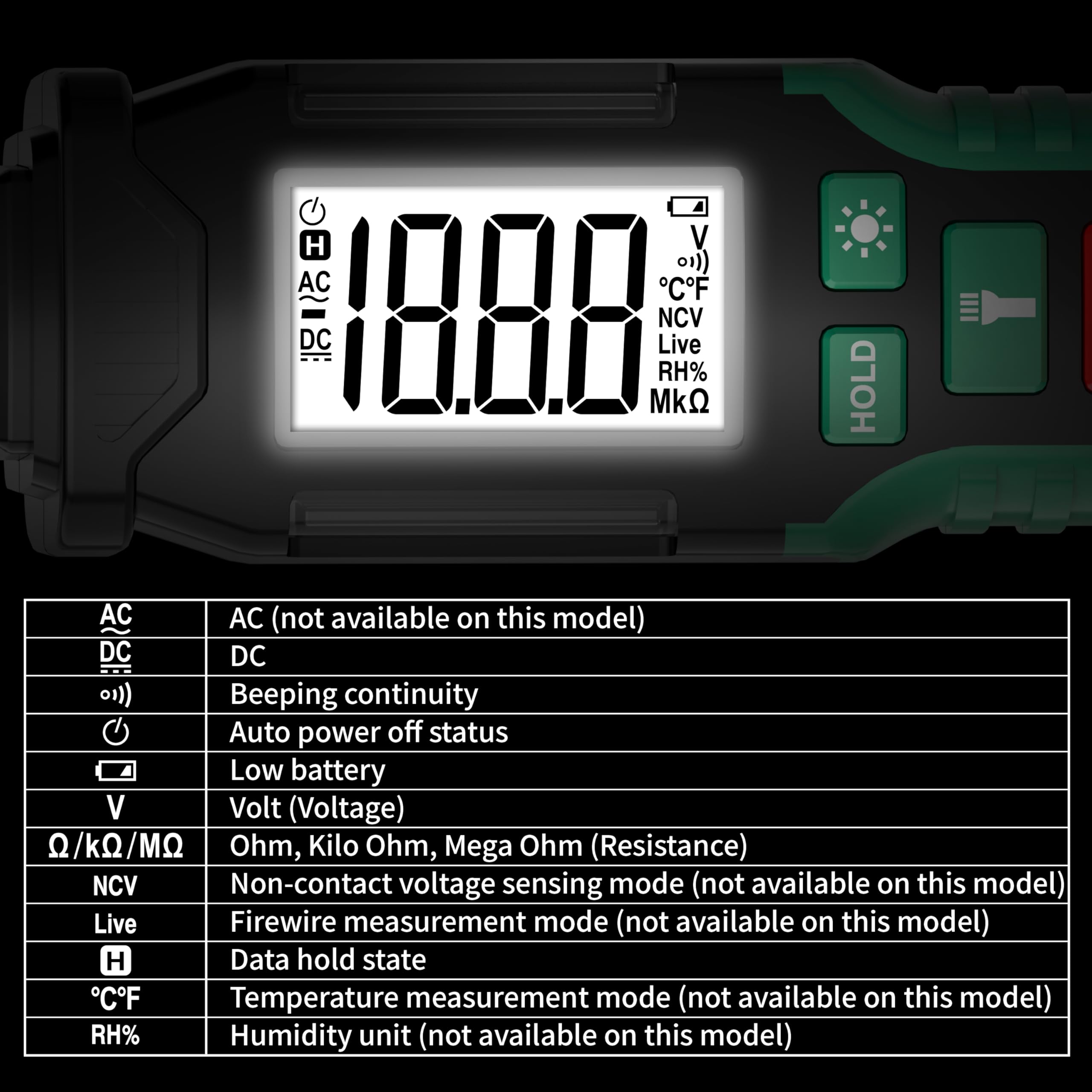 Lápiz Comprobador de Voltaje para Coche, 0,8 V-100 V CC Probador de Circuito Digital LCD Retroiluminado, Probador de Luz con Voltímetro, Probador de Voltaje Bidireccional Automático