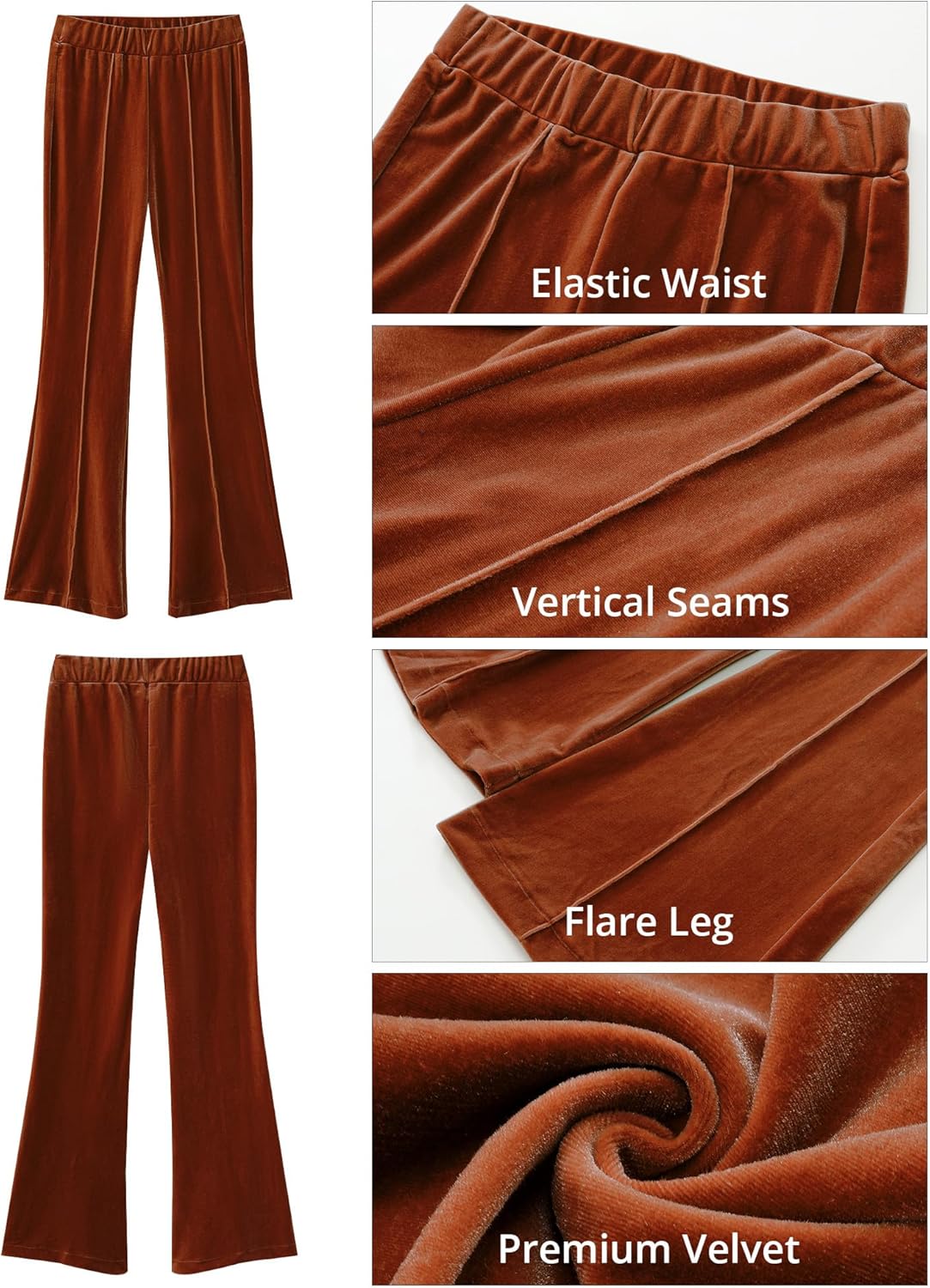 GRAPENT Flare Velvet Pants for Women High Waisted Wide Leg Stretch Elastic Waist Pull On Trousers Front Seam Slacks - Image 6