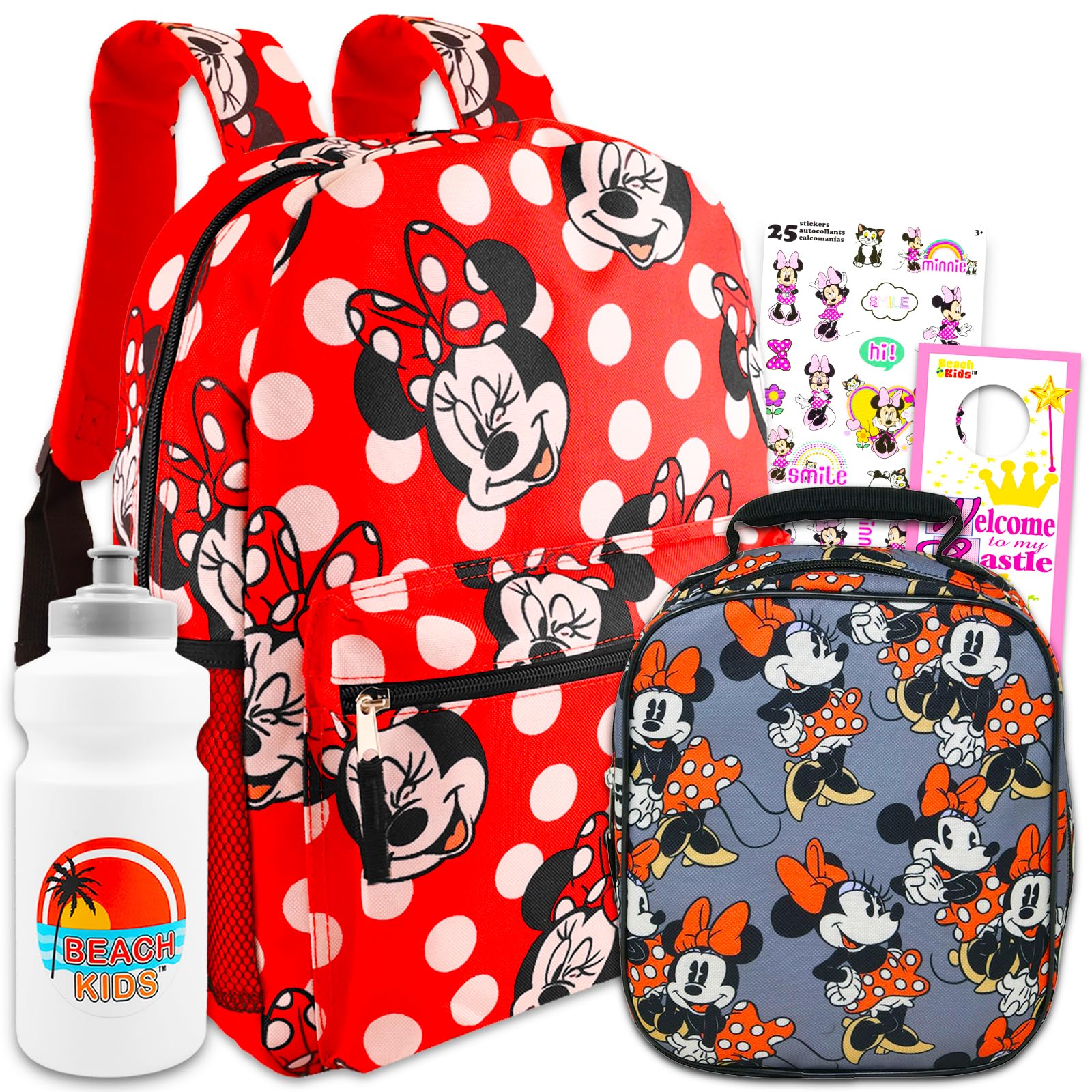 Disney Minnie Mouse Large Travel Backpack & Lunch Bag For Girls Set - Bundle with Polka Dot Minnie Travel Backpack, Minnie Lunch Bag & More | Minnie