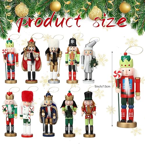 Miniatura 2 de Syhood 10 piezas de cascanueces de decoración de Navidad, cascanueces de madera, decoración colgante de cascanueces de 5 pulgadas de alto,