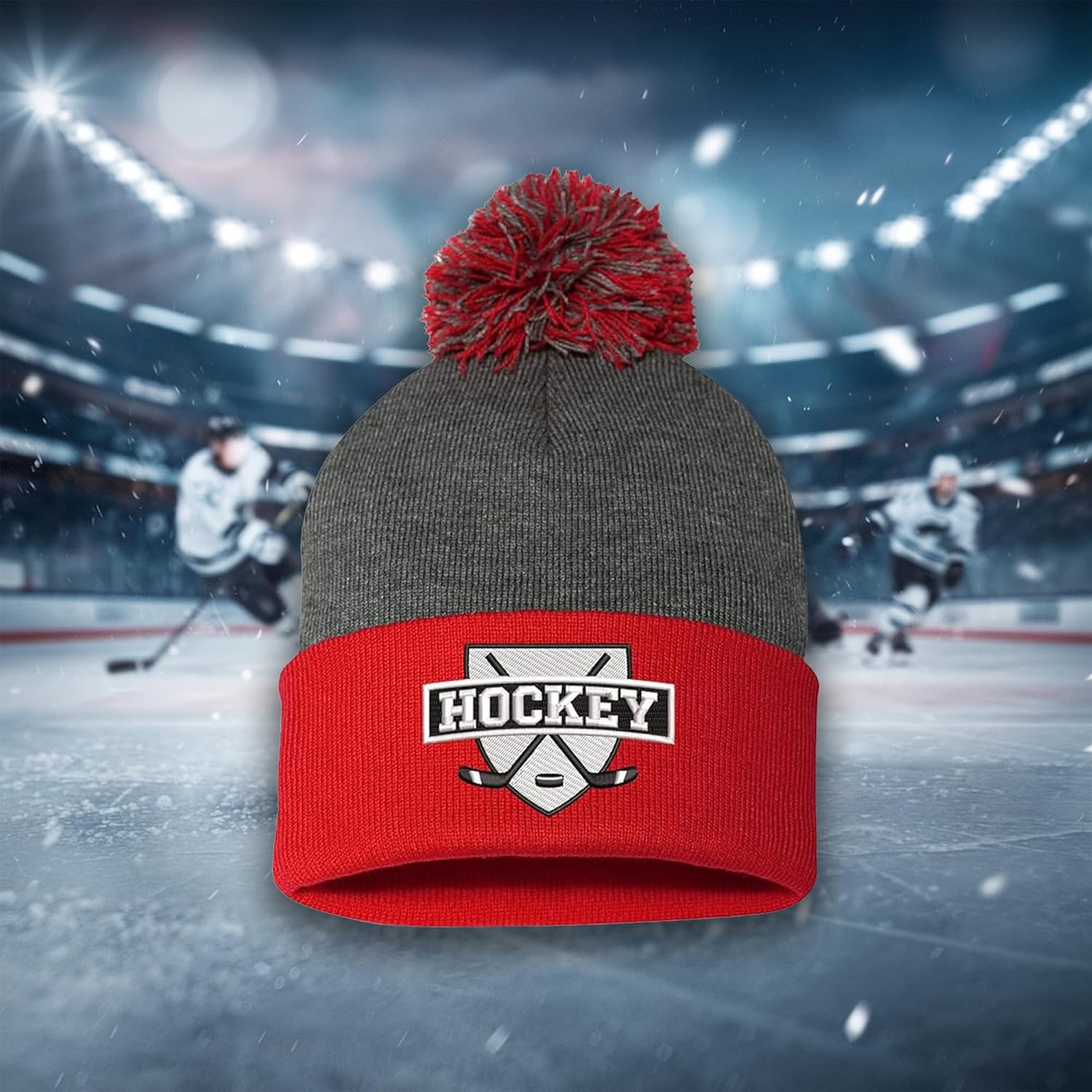 Embroidered Ice Hockey Thick and Warm Skull Cap Cuffed Beanie Men Women Kids - Image 5