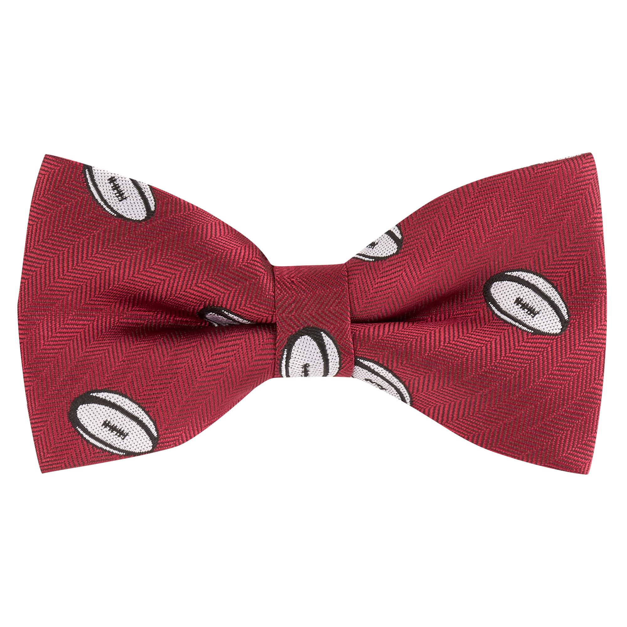 King & Priory Rugby Ball Burgundy Red Herringbone Embroidered Bow Tie