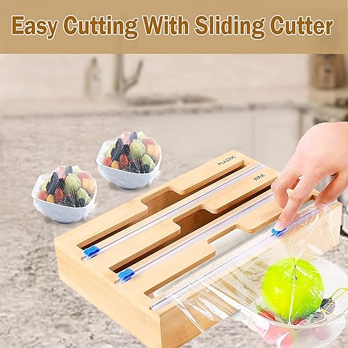 Miniatura 6 de Organizador de papel de aluminio y plástico con soporte de papel de aluminio para pared de cocina, dispensador de plástico 3 en 1 con cortador y