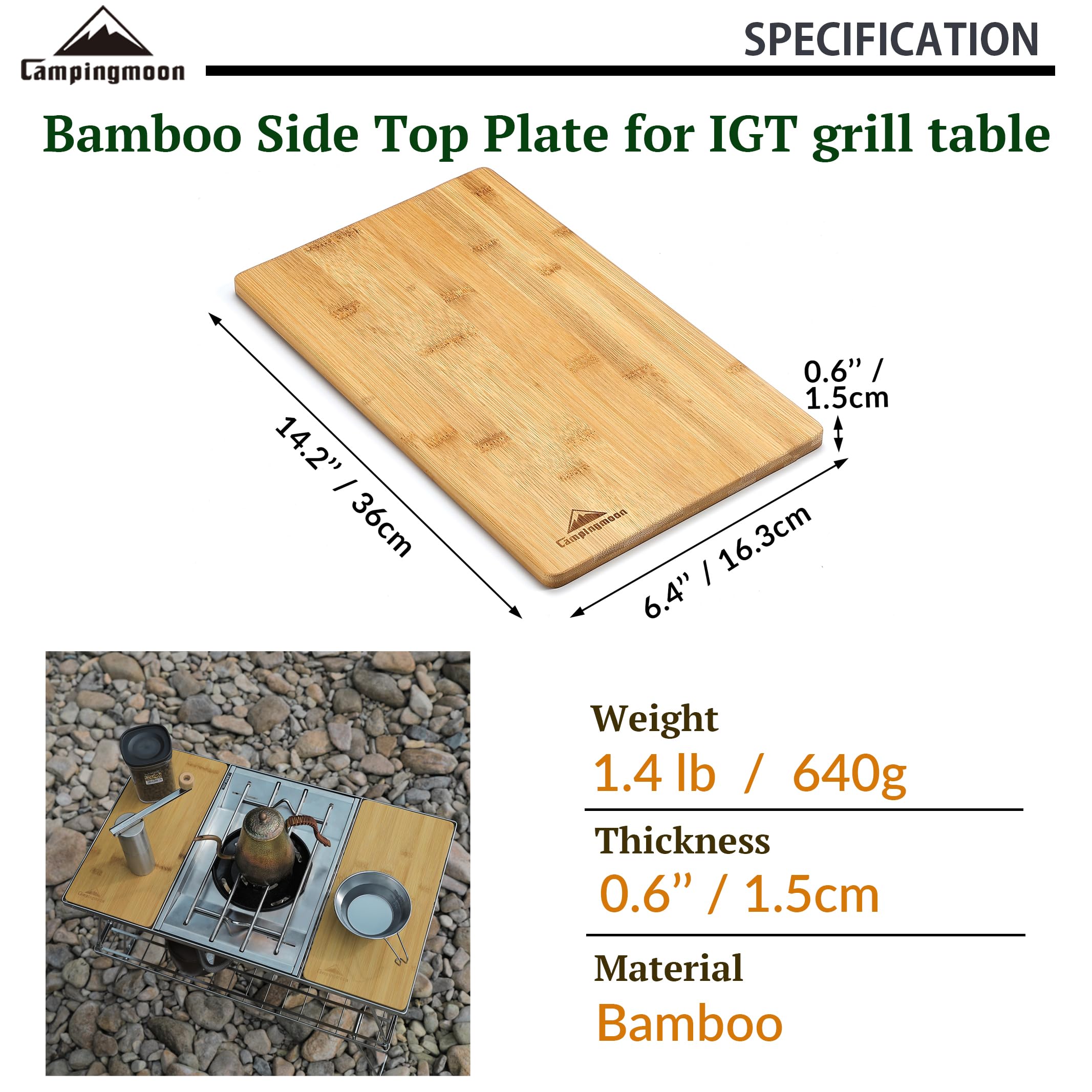 camping moon IGT Top Board Bridge Table Bamboo Side Plate CK-P21
