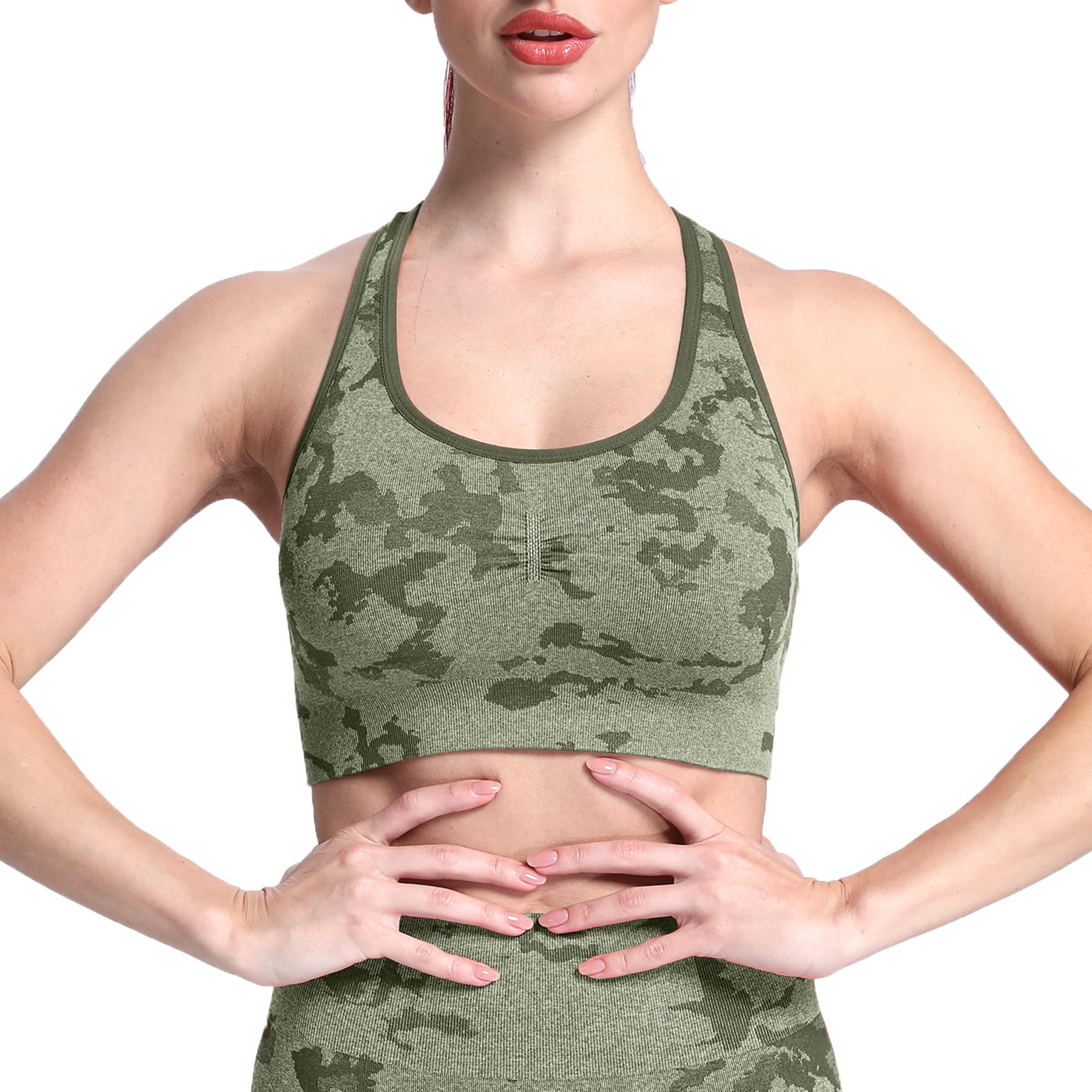 Aoxjox Camo Seamless Sports Bra for Women Medium Support Gym Yoga Seamless Workout Top