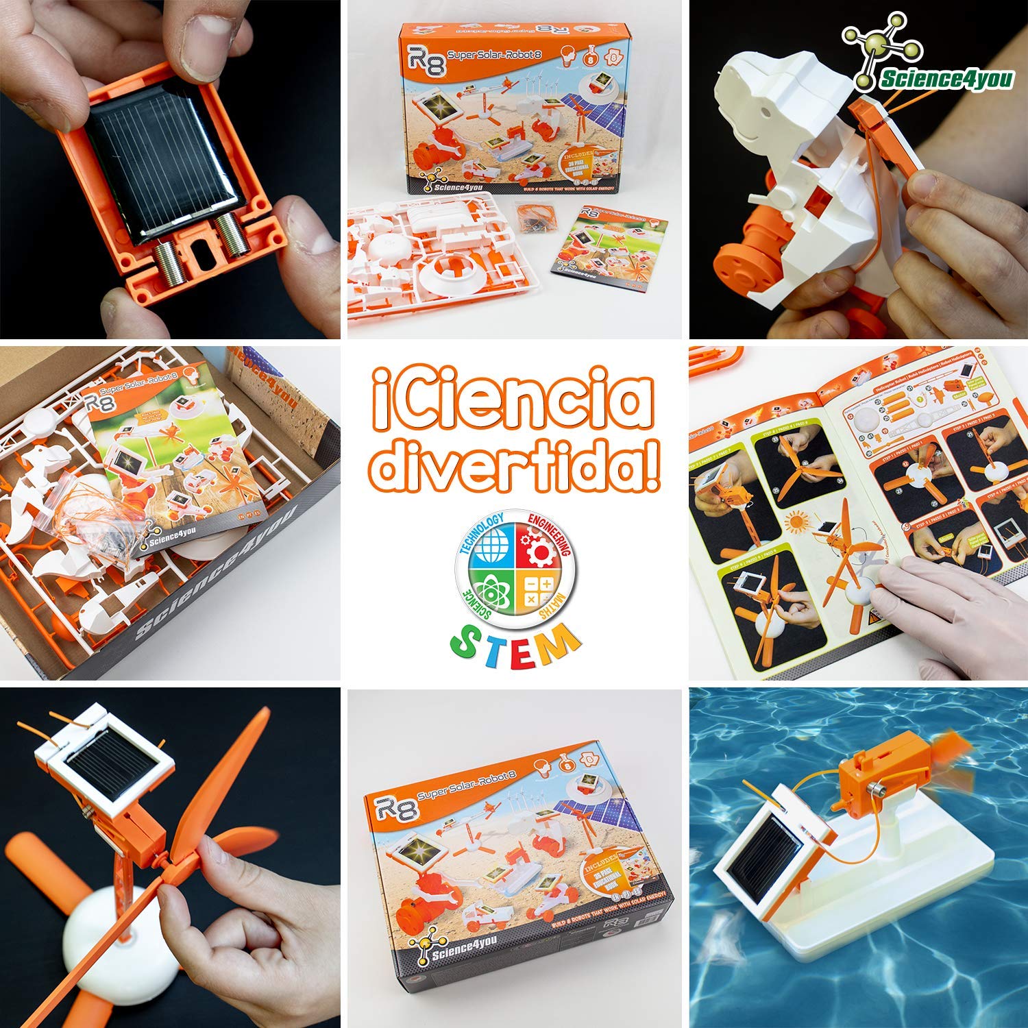 Science4you R8 Super Solar Robot – Kit De Robótica Con 8 Modelos, Panel Solar Y Libro Educativo De 36 Páginas Para Niños De 8+