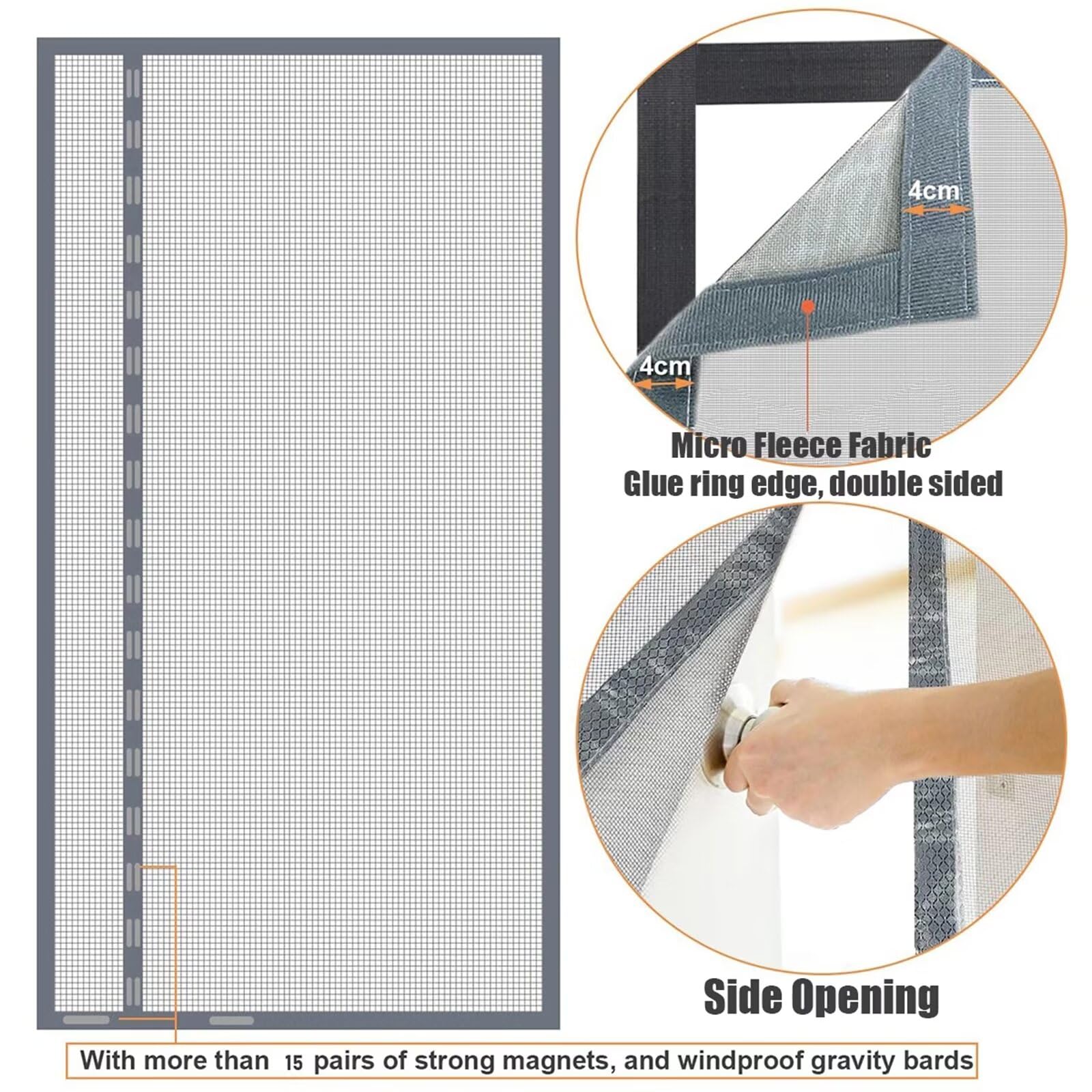 Magnet-Fliegengitter Für Terrassentür – 70x245 Cm, Grau, Selbstklebend, Insektendicht