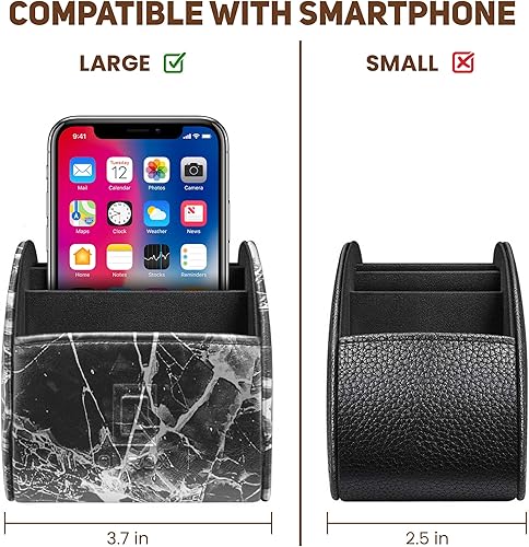 Miniatura 3 de Qurox Organizador de mesa con soporte de control remoto de 5 compartimentos, organizador de cuero sintético, organizador de control remoto de alta