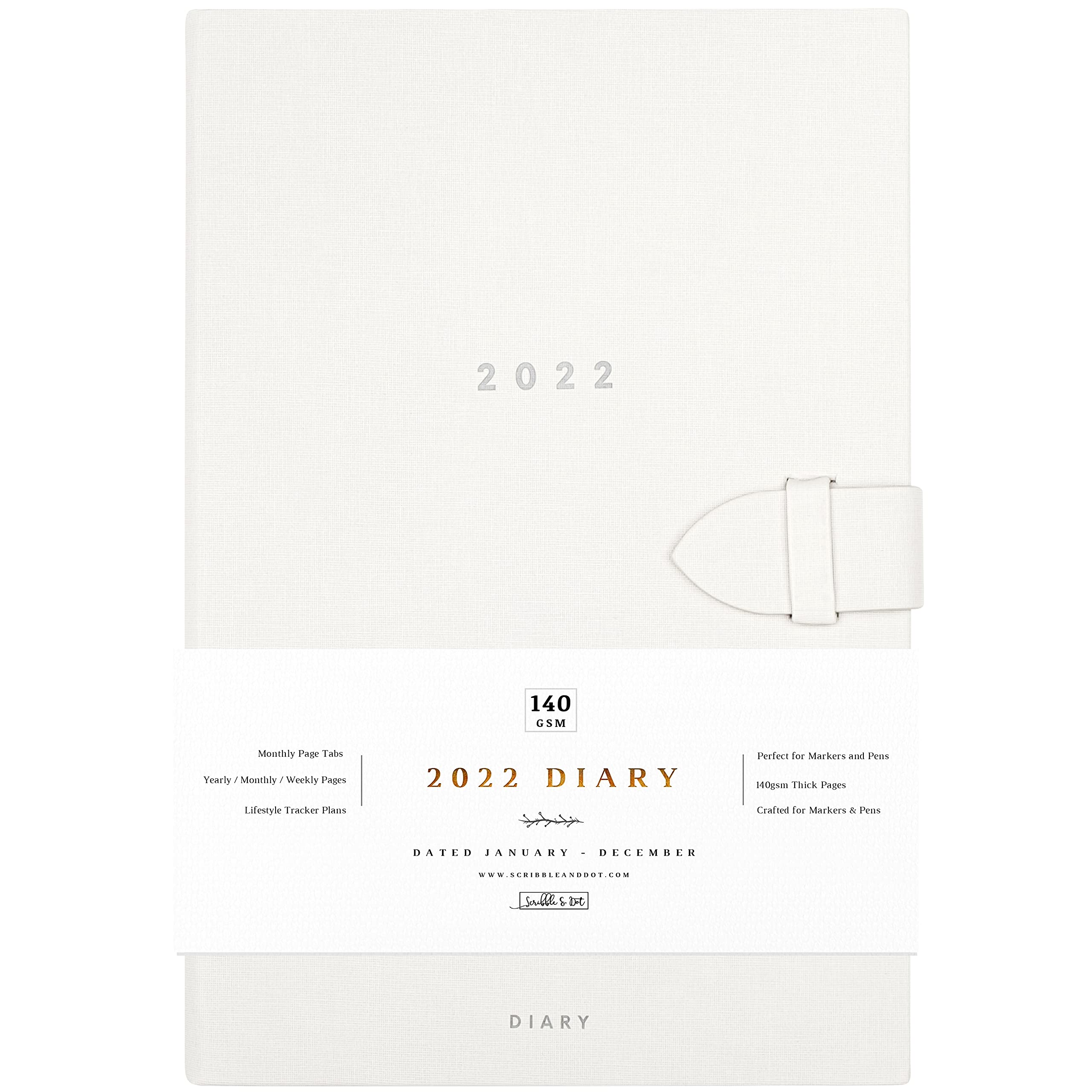 2022 Diary - Scribble & Dot 2022 A5 Diary Week to View & Month to View - January to December Planner Diary - Thick 140gsm Paper - Elegant Diary with Tabs, Trackers, Notes, To-Do Lists & More - Grey
