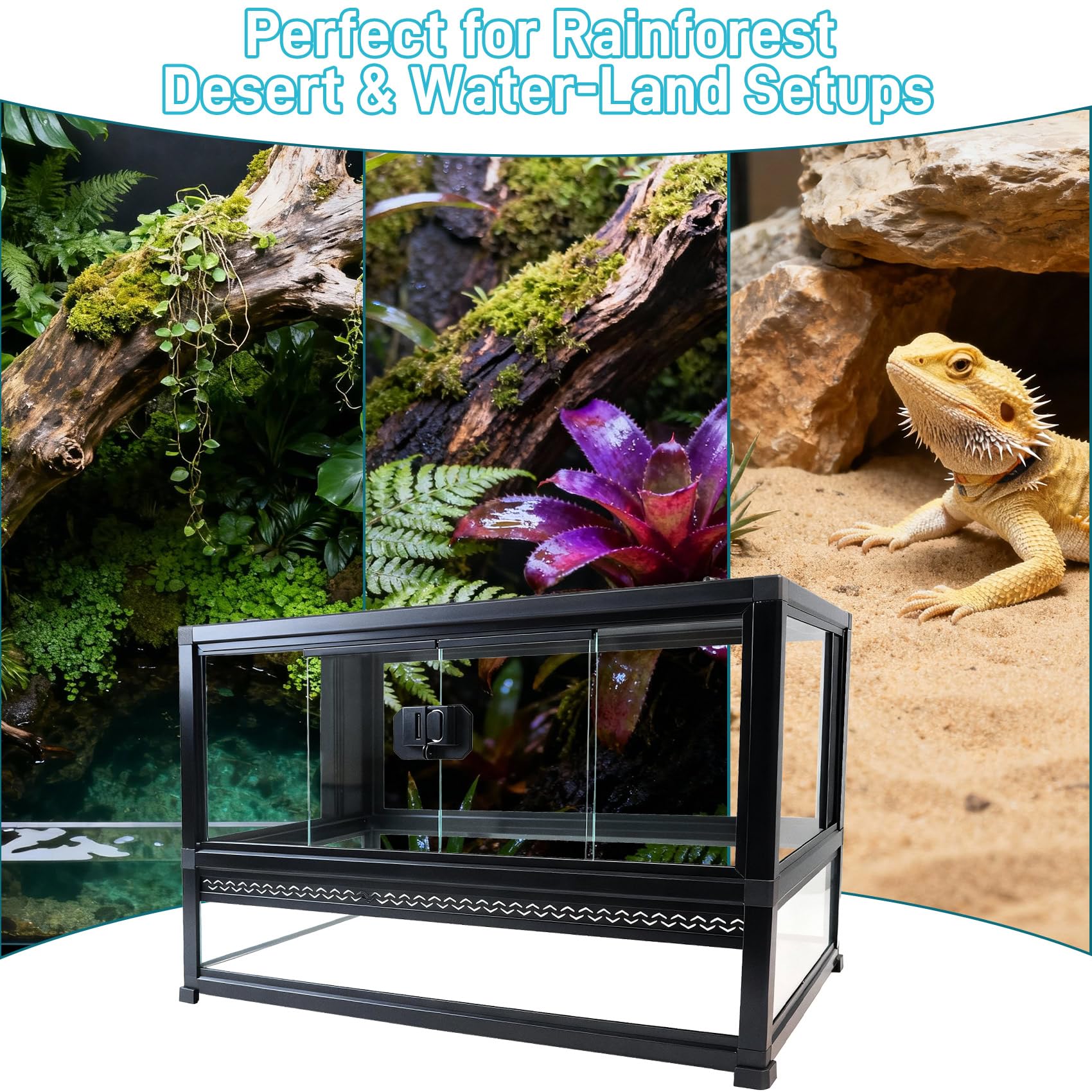 Terrario de cristal para reptiles de 22 x 14 x 12 pulgadas, tanque de apertura frontal con parte superior de malla, fácil montaje para pequeños reptiles, gecos, lagartos, serpientes, tortugas y más