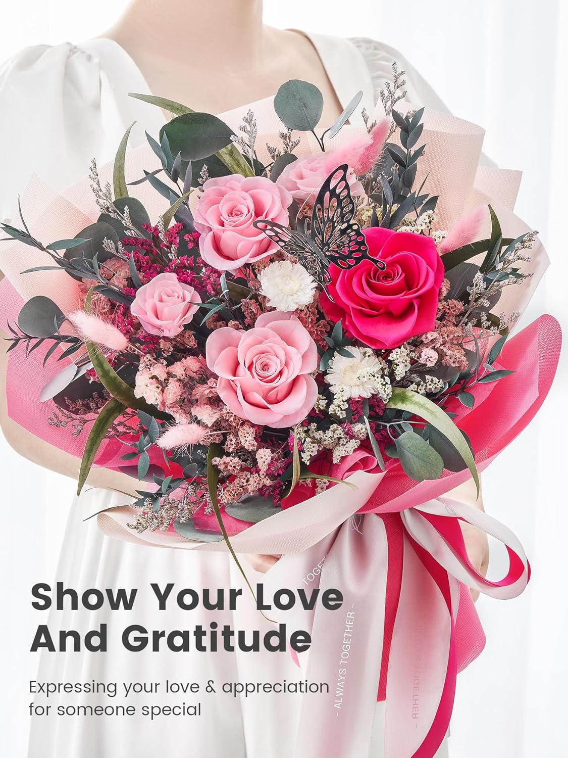 Polylove Flowers for Delivery Prime Forever Flowers Bouquet Preserved Roses Bouquet Flower Gift for Women Wife Mother Day Graduation Birthday (Hot Pink, Medium) - Image 2
