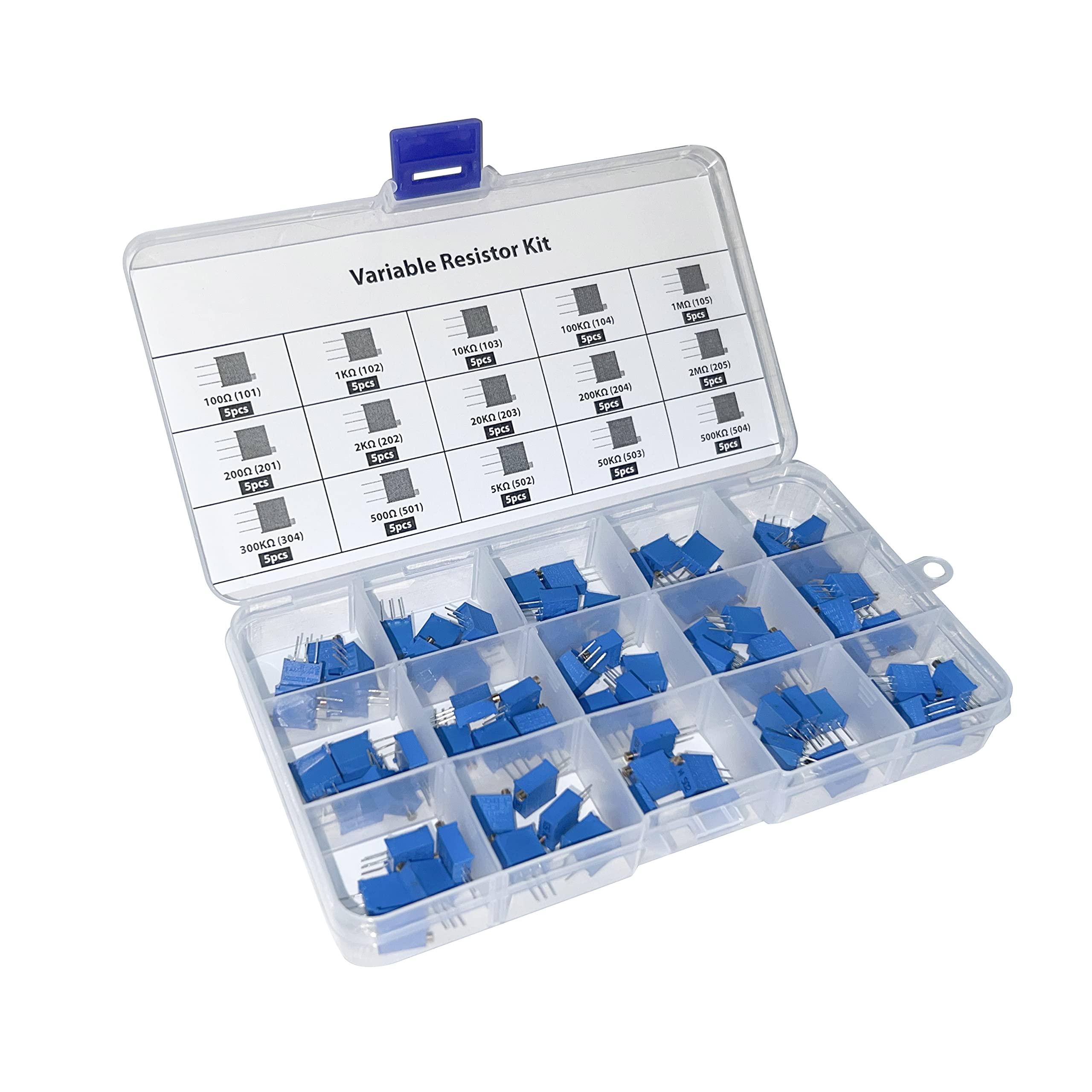 MakerSpotVariable Resistors 75 pcs Premium 3296W Multiturn Trimmer Potentiometer Assortment Kit