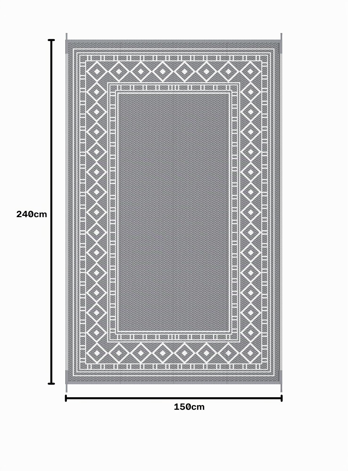 GENIMO Tappeto da Esterno 150x240 cm in Plastica Impermeabile Lavabile Reversibile, Vintage Grigio/Bianco per Terrazza Giardino Camper Picnic Balcone