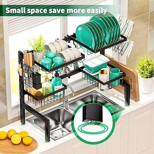 Miniatura 8 de MOUKABAL Escurridor de platos sobre el fregadero, ajustable sobre el fregadero, longitud (23.6-34.6 pulgadas), ahorro de espacio, multifuncional