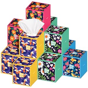 Outus 12 Pack Facial Cube Tissues Boxes 720 Sheets 3 Ply Paper Tissues Small Square Floral Wildflowers Face