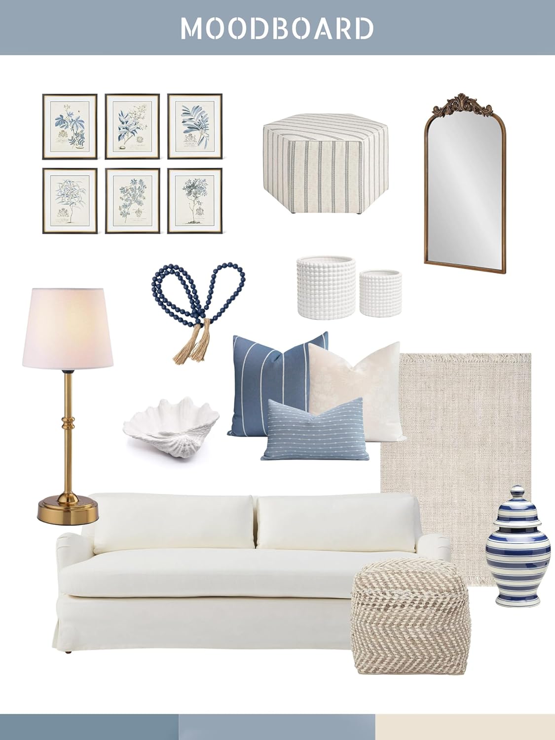 Crumbs Home Coastal Linen Indoor Outdoor Lumbar Pillow Cover Only, 12"x20" Water Repellent for Patio, Backyard, Couch, Light Blue Embroidered Stripes