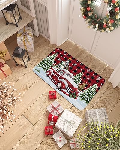 Miniatura 5 de Tapete de Navidad para puerta delantera, tapete rojo para interiores y exteriores, tapete de cocina con árbol de Navidad y alce, tapete de baño,