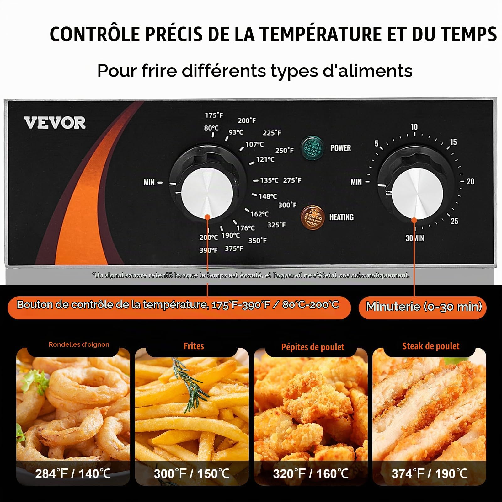 VEVOR Friteuse commerciale 3000 W, friteuses à bain d'huile électrique avec panier, en acier inox épaissi, 5,9 L, avec contrôle du temps et de la température, pour cuisine, restaurant, café, argenté