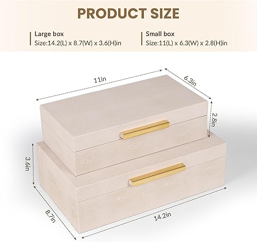 Miniatura 2 de Hanna Roberts Joyero apilable de piel sintética con organizador de tapas, juego de 2 cajas de almacenamiento decorativas Shagreen beige con asas de