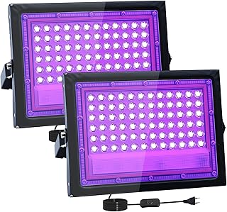 2 Piezas 50W LED Luz Negra, IP66 Impermeable Foco UV Ultravioleta, Luz Negra Ultravioleta Con Interruptor para Halloween, Discoteca, Pintura Corporal, Neón, DJ, Black light Party