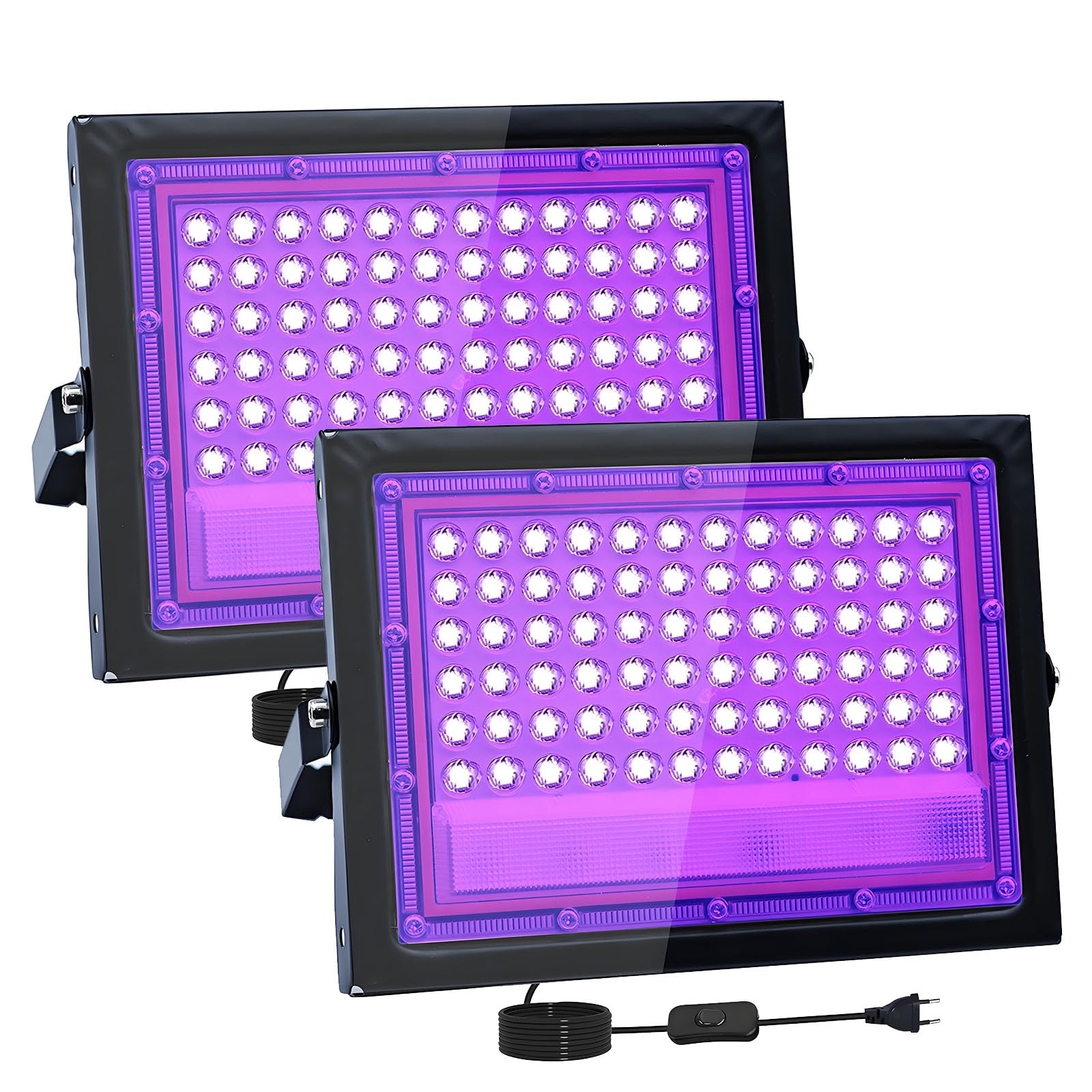 2 Piezas 50W LED Luz Negra, IP66 Impermeable Foco UV Ultravioleta, Luz Negra Ultravioleta Con Interruptor para Halloween, Discoteca, Pintura Corporal, Neón, DJ, Black light Party
