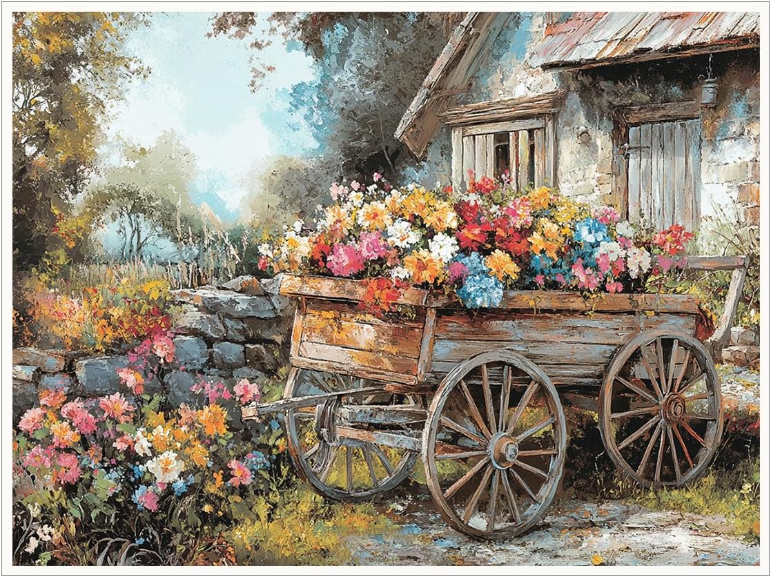 Spring Easter Wildflowers Wall Art Wildflowers Blooming Outside a Mountain Cottage Canvas Print Poster Room Aesthetic Decor Rustic Farmhouse Living Room Bedroom Wall Decor 24x36in Unframed