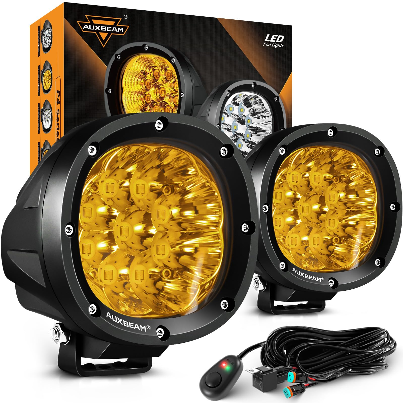 Auxbeam p4シリーズ4インチアンバー1ペア黄色1ペアライトカバー2ペア Amazon.com: Auxbeam P4 Series 4-Inch Amber LED Offroad Lights