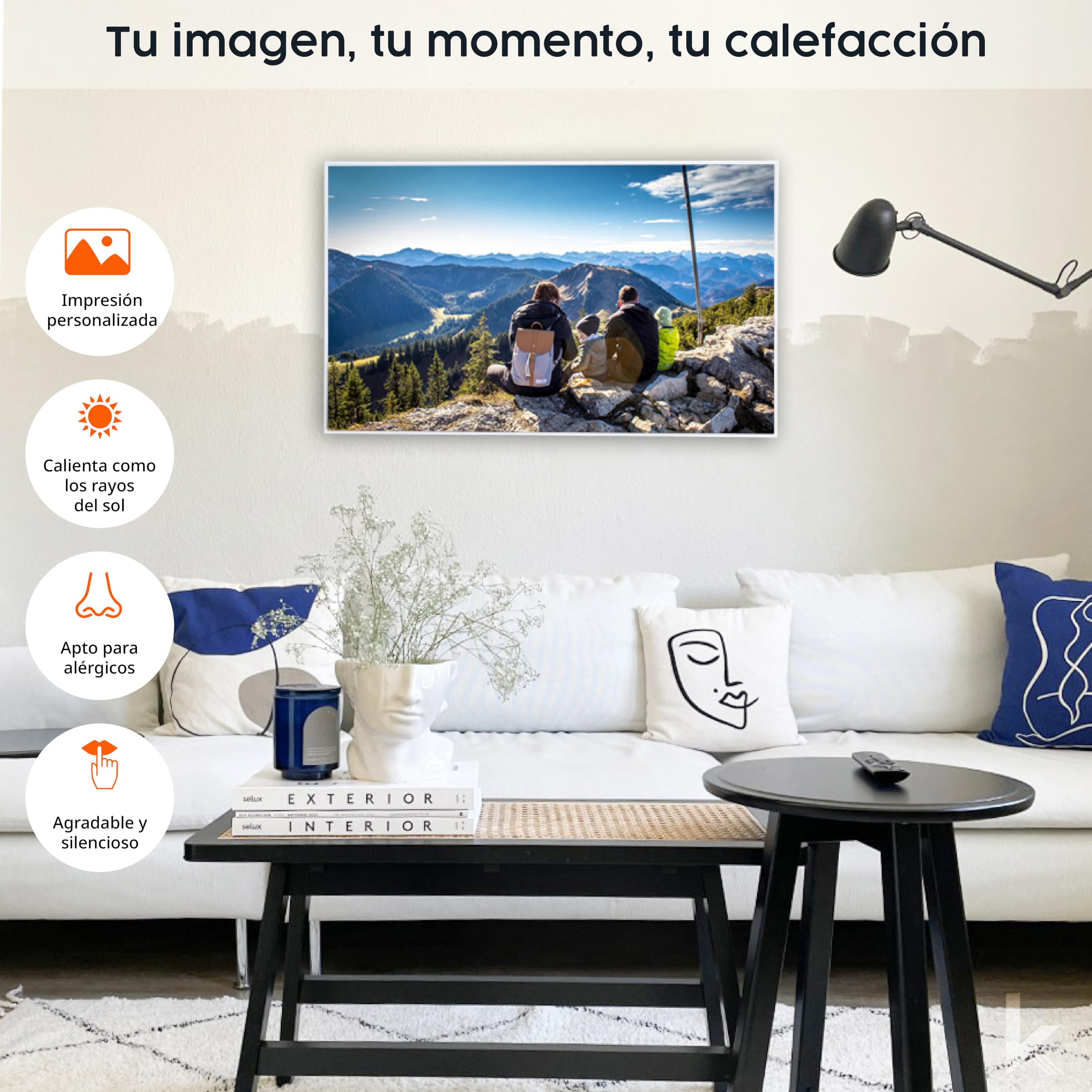Könighaus Calefactor por Infrarrojos con tus Fotos e Imágenes con 5 Años de Garantía - Made in Germany (Carga tu Propia Imagen y Consigue un Diseño Único) (600W - marco blanco) - incl. Termostato
