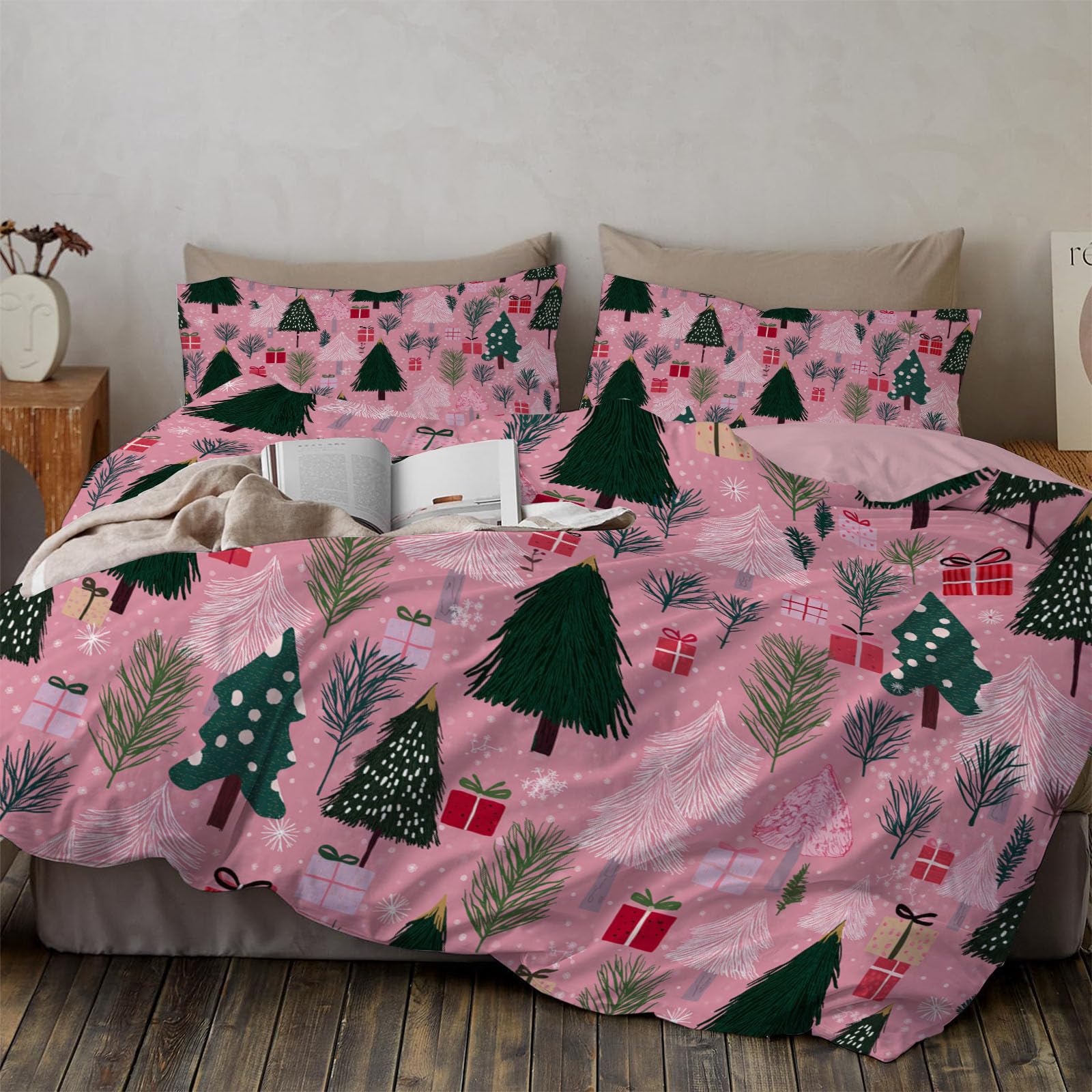 Housse de couette sapin de Noël 140x200 pour chambre enfant douce et respirante